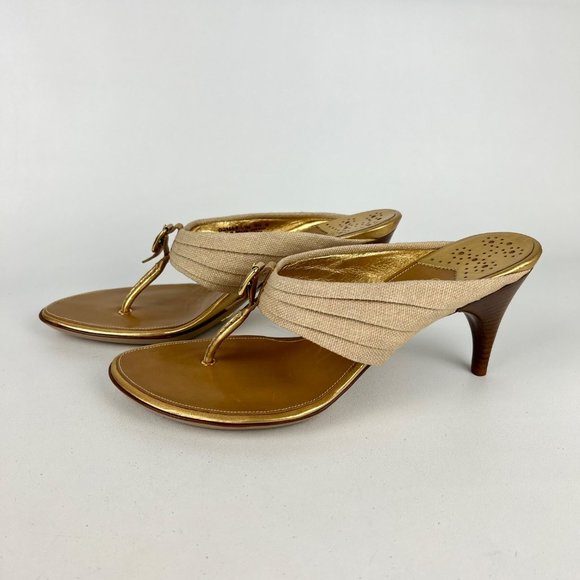 Cole Haan Gwen Air Womens Thong Heeled Sandals Natural Linen Buckle size 9.5 - Picture 3 of 16